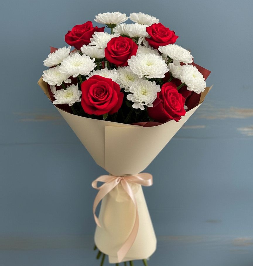 Букет цветов из: Розы и Хризантемы в Виллози