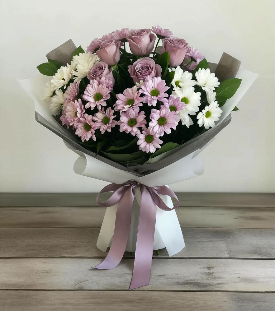 Букет цветов из: Хризантемы и Розы в Виллози