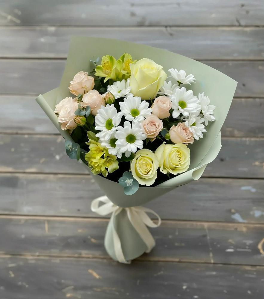 Букет цветов из: Альстромерии, Розы и Хризантемы в Виллози