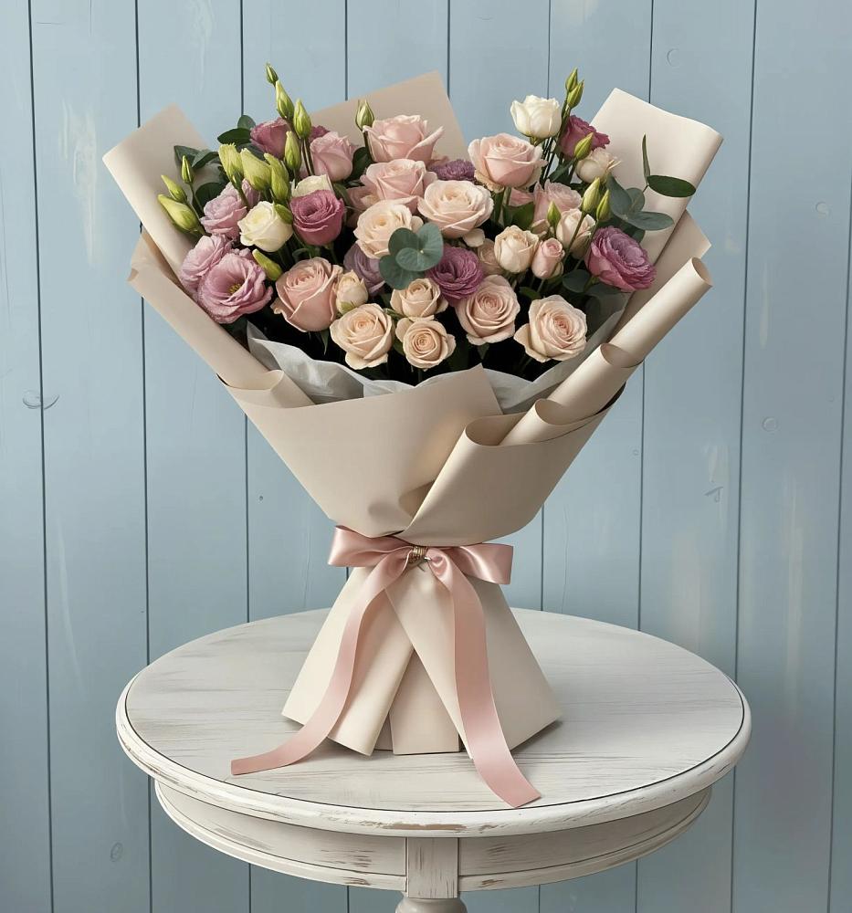 Букет цветов из: Розы и Лизиантусы в Виллози