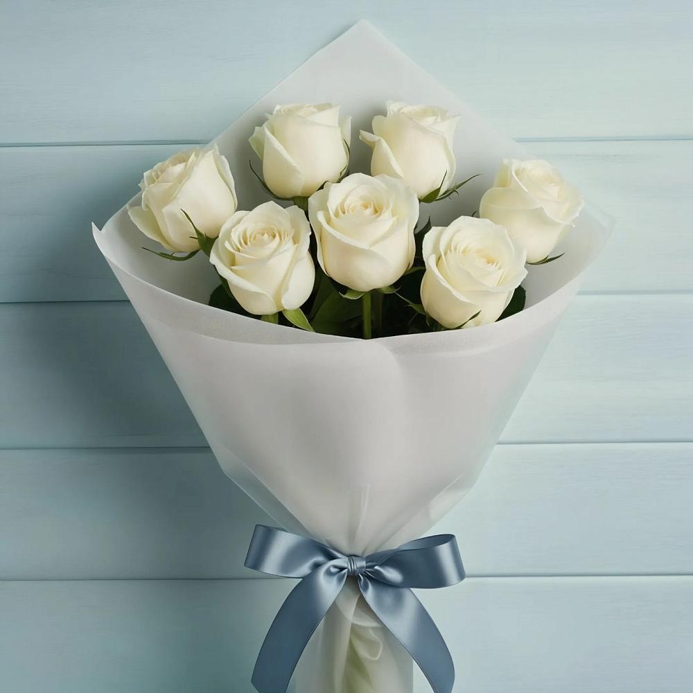 Букет 7 Белых роз Эдлесс Лав в Виллози