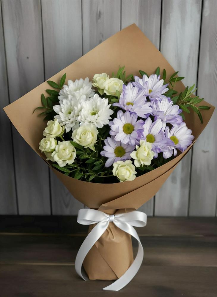 Букет цветов из: Хризантемы и Розы в Виллози